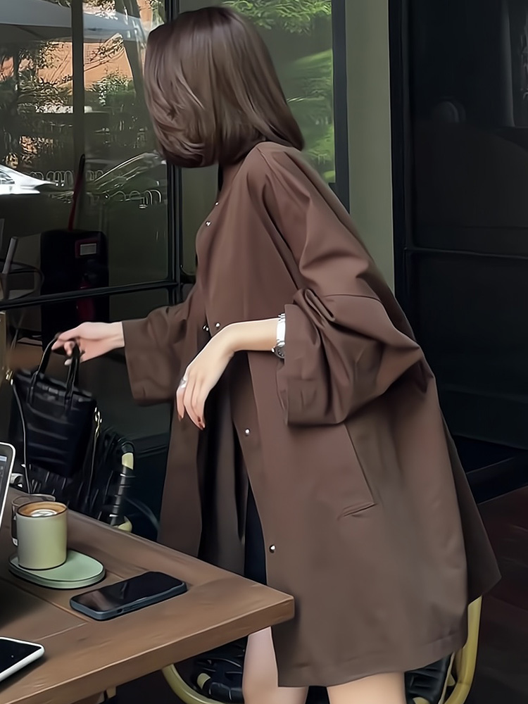 欧货重磅早秋2025新款中长款百搭咖色外套长袖洋气女装高级感上衣