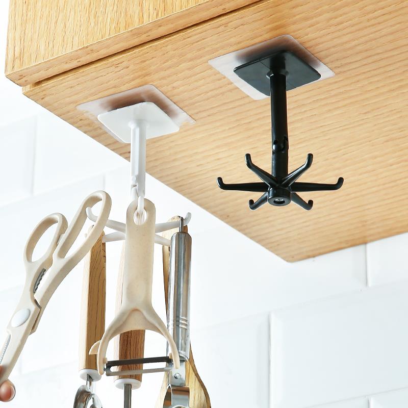 旋转挂钩免打孔厨房厨具壁挂六爪挂钩强力粘胶家用创意粘钩多功能