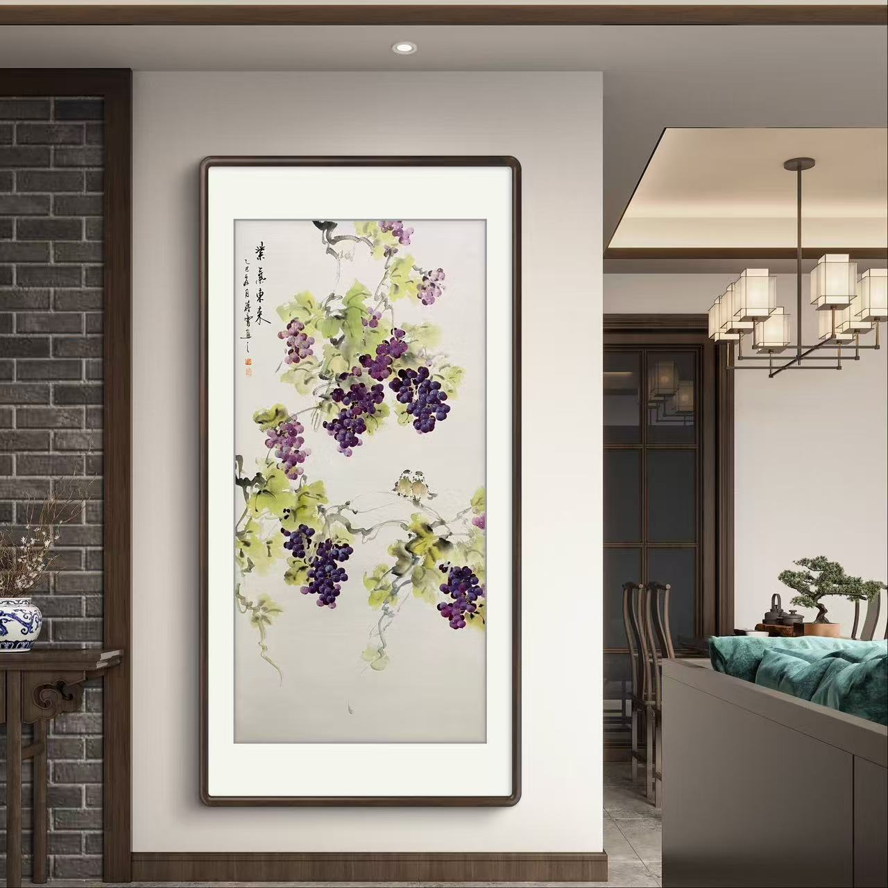 《紫气东来》纯手绘四尺写意花鸟葡萄玄关厅堂国画挂画作品