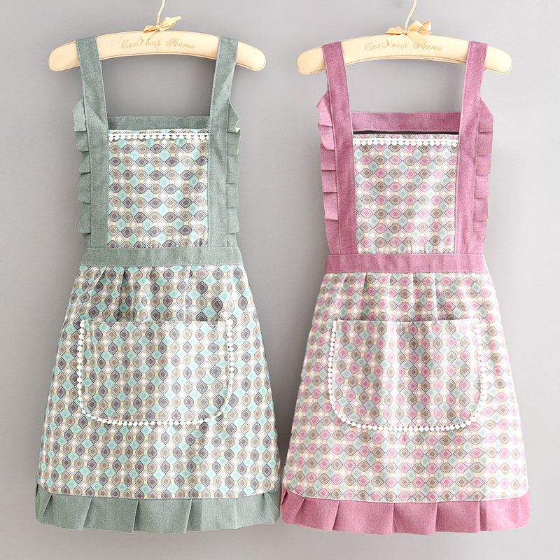 时尚韩版围裙家用厨房防污透气耐脏帆布围腰做饭女专用工作服成人