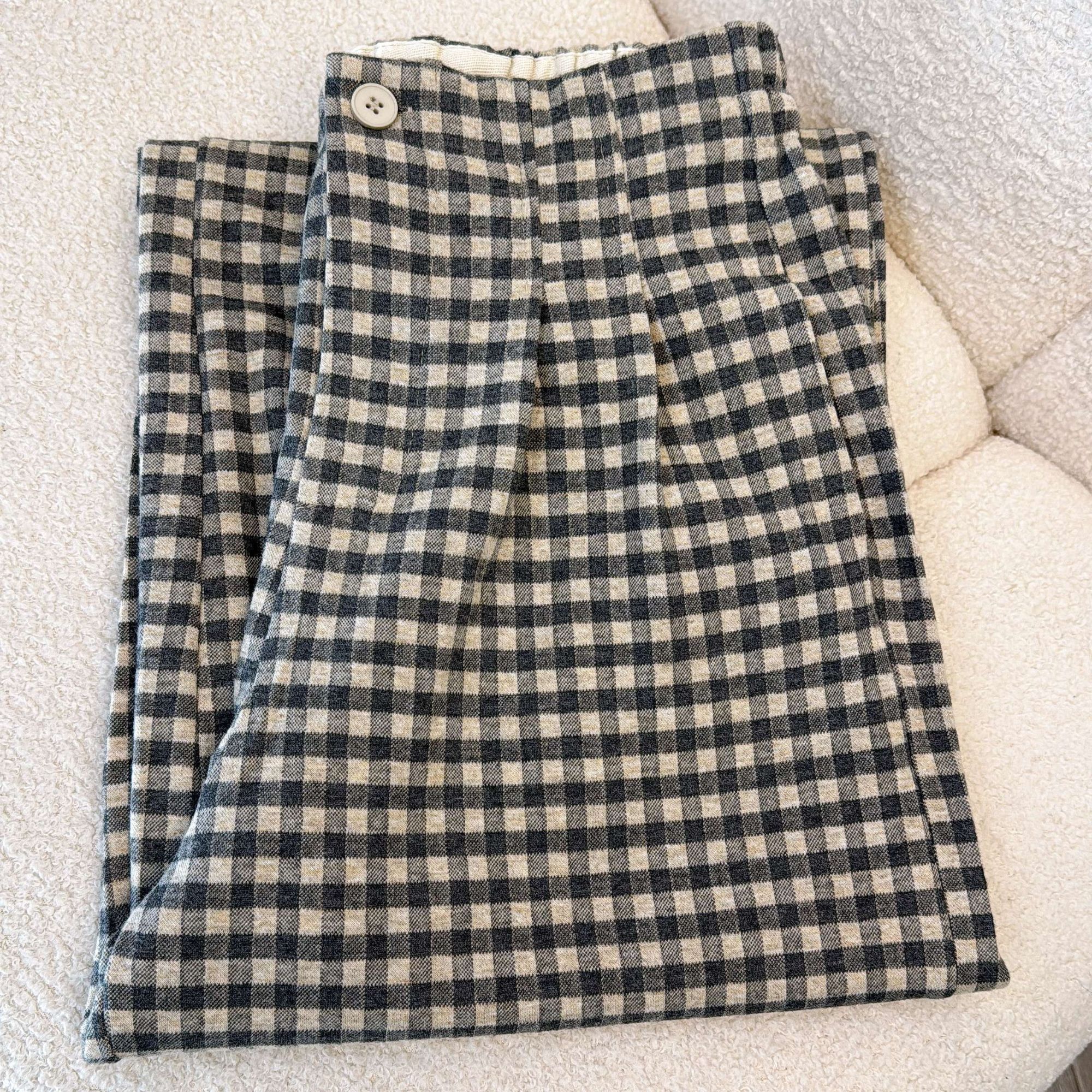 2025秋季新款复古格子裤女半松紧垂感宽松百搭显瘦经典阔腿裤