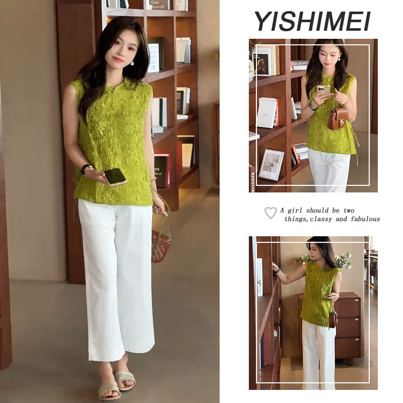 2025年夏季穿搭一整套气质高级感百搭轻国风无袖上衣休闲裤两件套