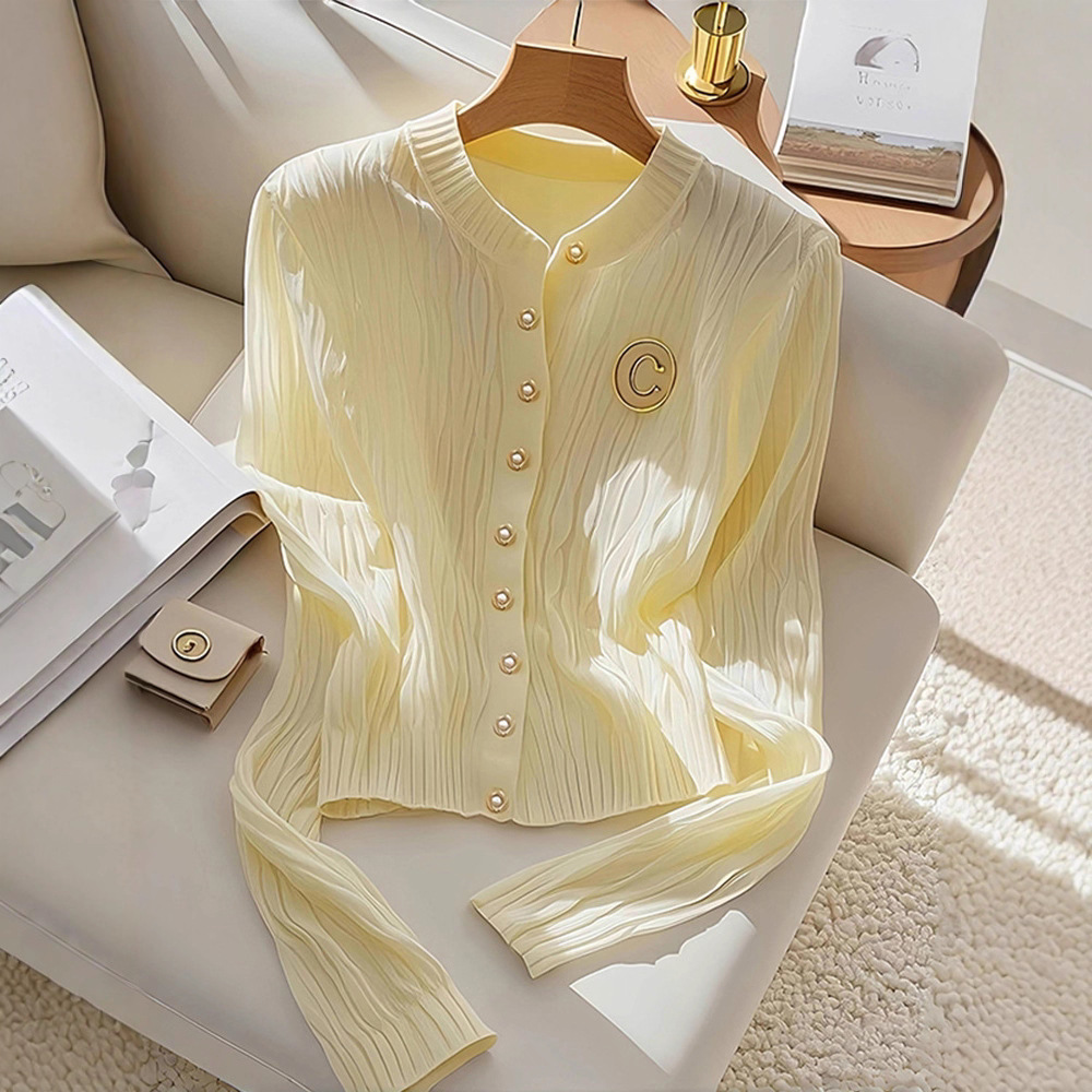 黄色外穿针织开衫女2025新款早秋季氛围感韩系穿搭多巴胺绝美上衣