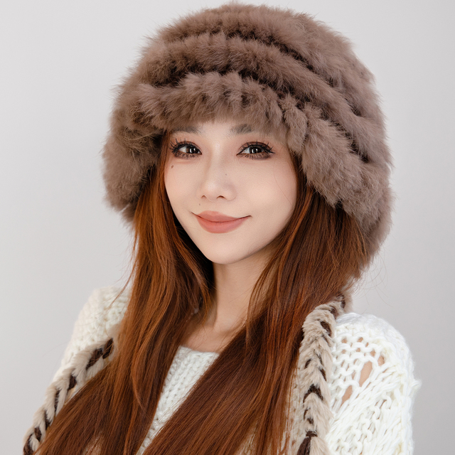 9771秋冬季保暖兔毛帽子女士时尚韩版百搭护耳帽户外显脸小针织帽