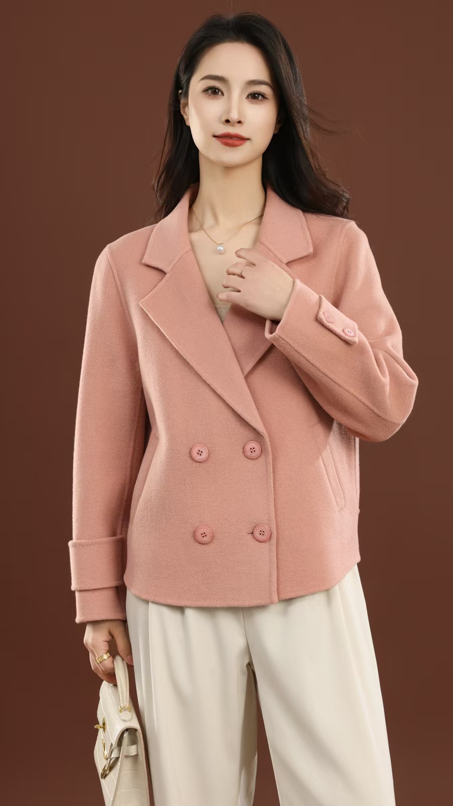 【100%羊毛】春季新款气质百搭短款双面羊毛大衣外套6606