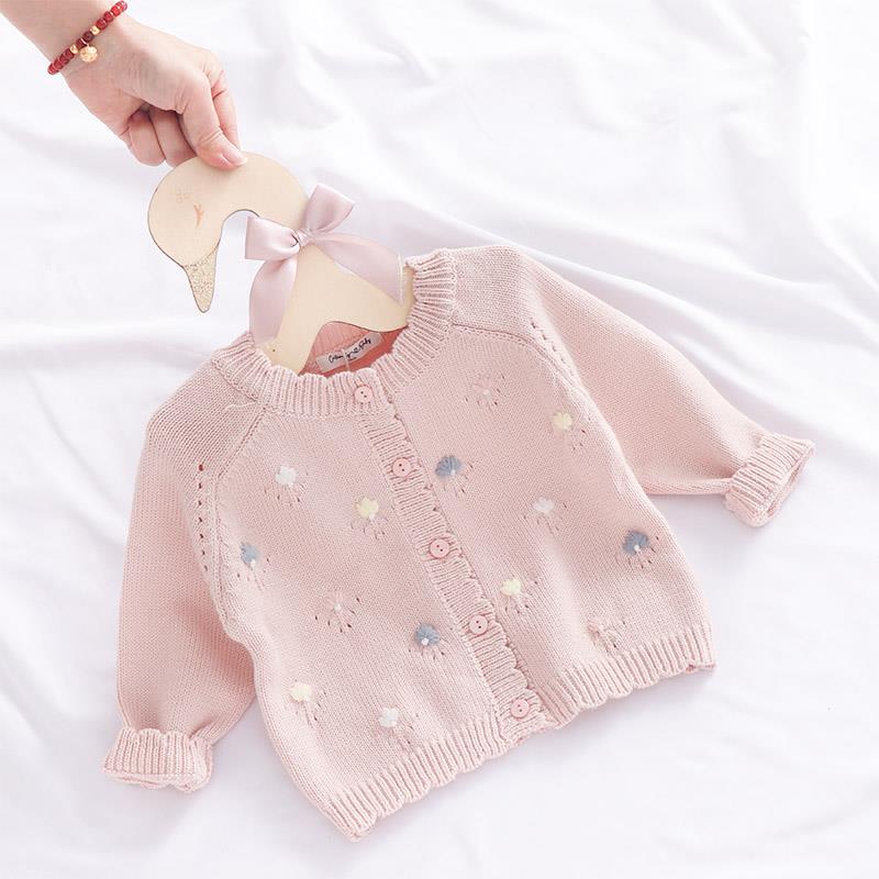 FAVMARTHA~婴儿洋气开衫新生宝宝外套女童针织衫1岁公主毛衣韩版2