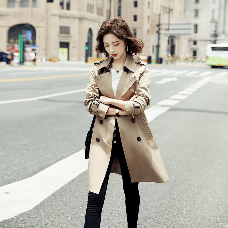 春秋女复古长袖收腰显瘦女士风衣中长款春秋季英伦风休闲韩版外套