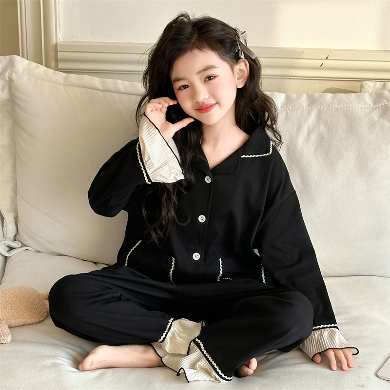 女童睡衣春秋2025新款女大童公主风棉质家居服套装小孩居家空调服