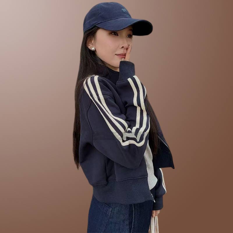 2025年春秋季新款韩版拼色设计感外套女洋气小众三条杠高级感上衣