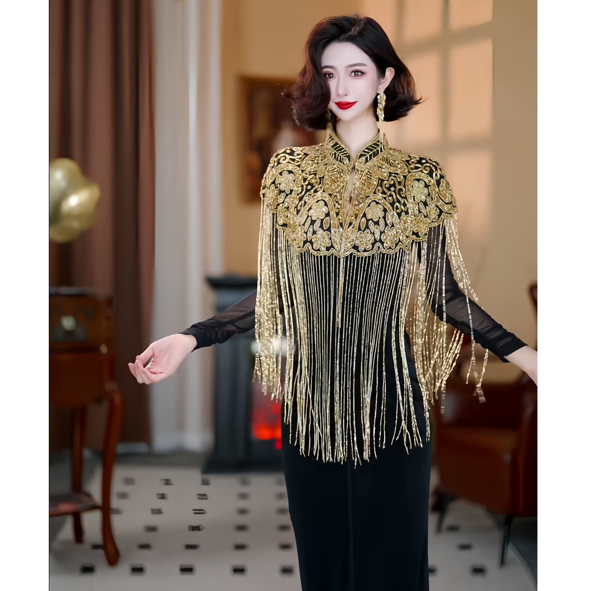 【大晶定制】“凤仪万千”新款女士重工百搭复古风流苏云肩披肩DJ328