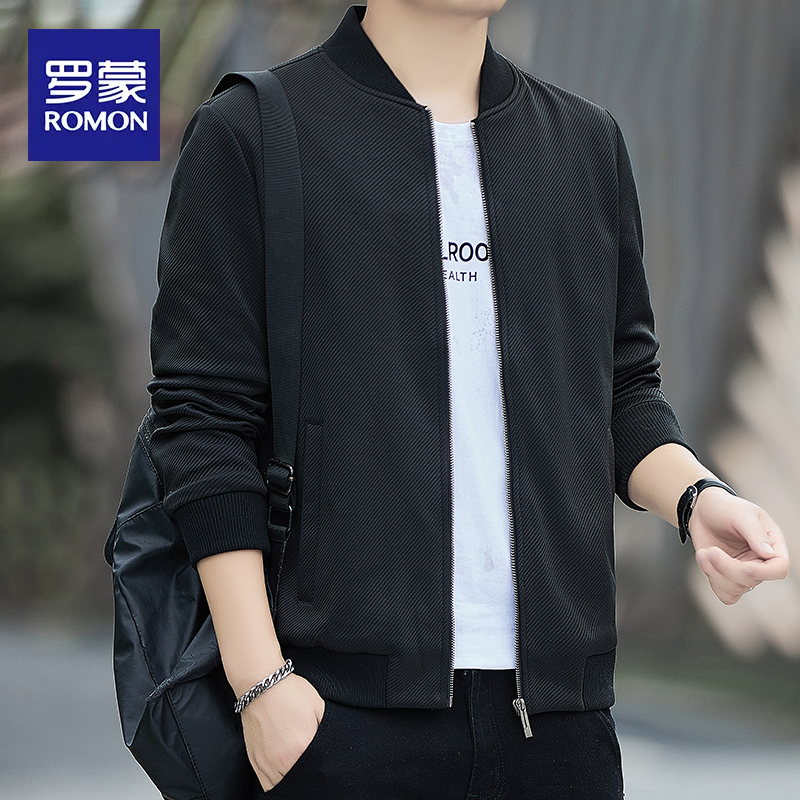 罗蒙行政夹克男士春秋潮牌2025新款条纹外套男宽松棒球领休闲衣服