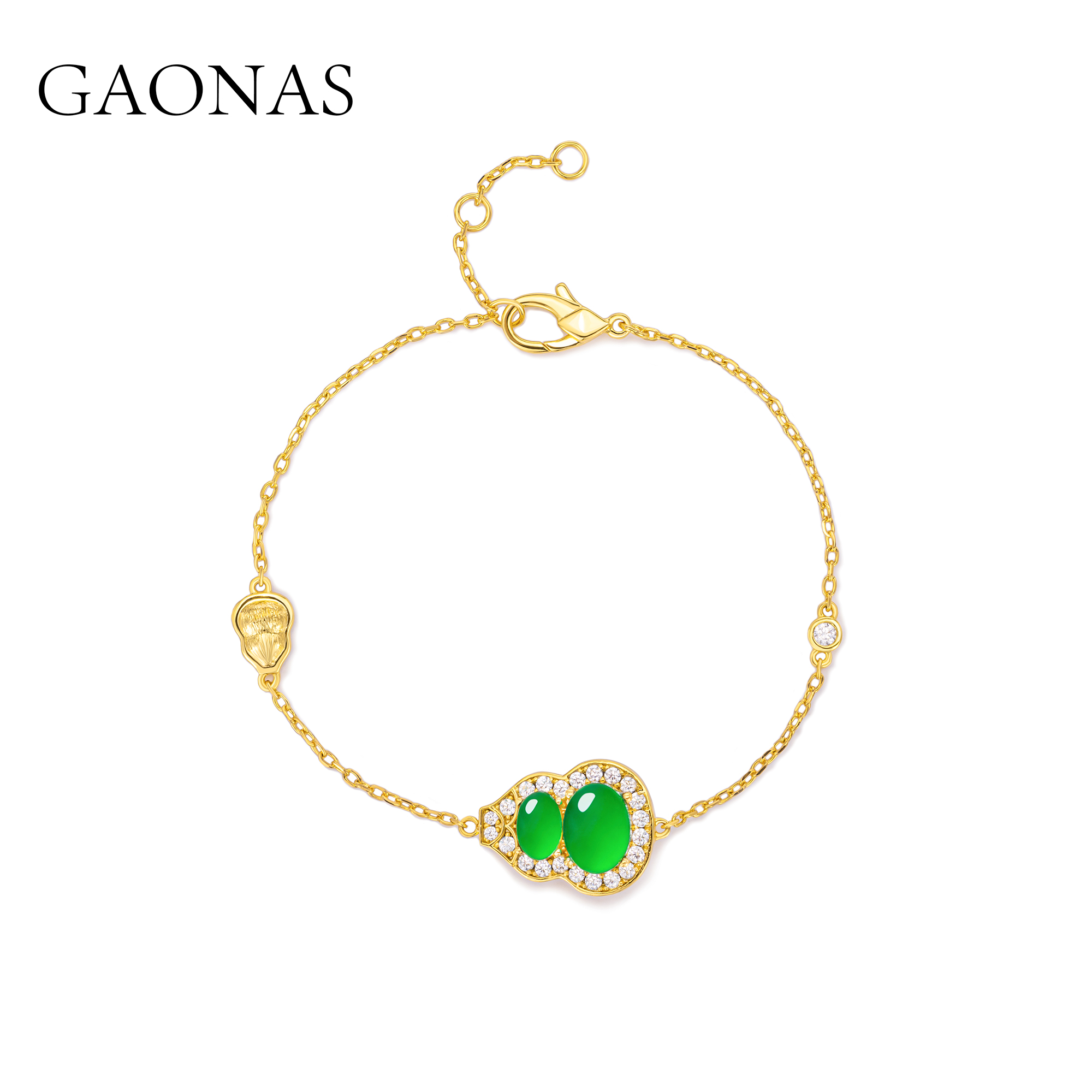 GAONAS 铜合金合成锆石手链  中式时尚潮流葫芦金色手链11560SG