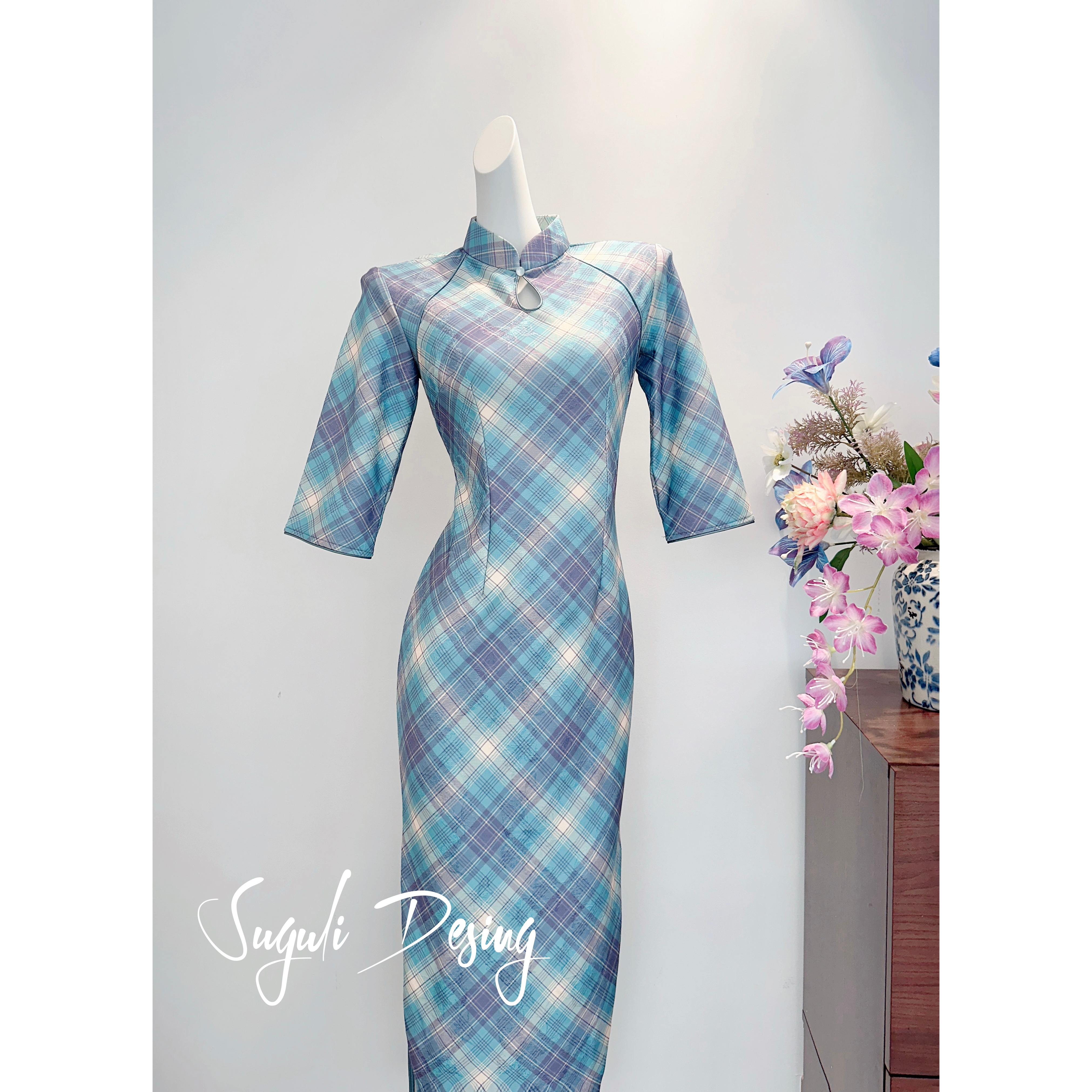 苏故里【青岚格韵】文艺气质修身高端日常旗袍奢华气质衣长120