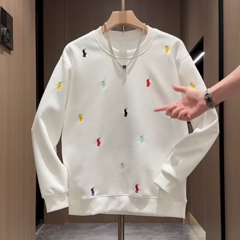 欧美简约时尚小马重工刺绣潮牌网红绣花圆领卫衣男款爆款2025新款