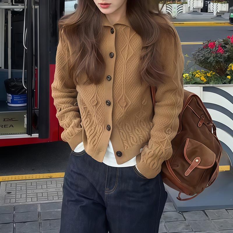 M958法式复古软糯圆领针织开衫女装韩系休闲小众针织上衣