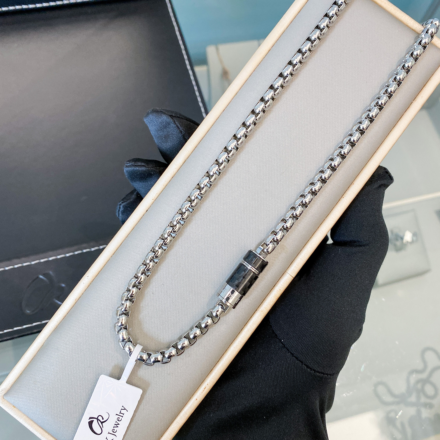 CK 钛钢项链 王嘉尔同款碳纤维刻字痞帅男女项链个性手链套装礼物