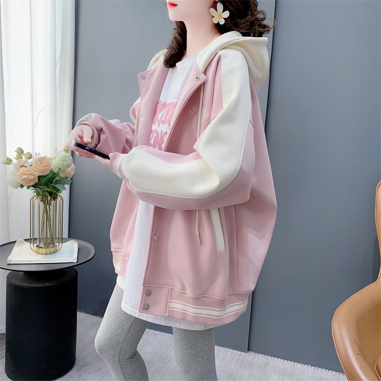 薄款连帽开衫棒球服卫衣女2025新款春秋季宽松小个子外套上衣