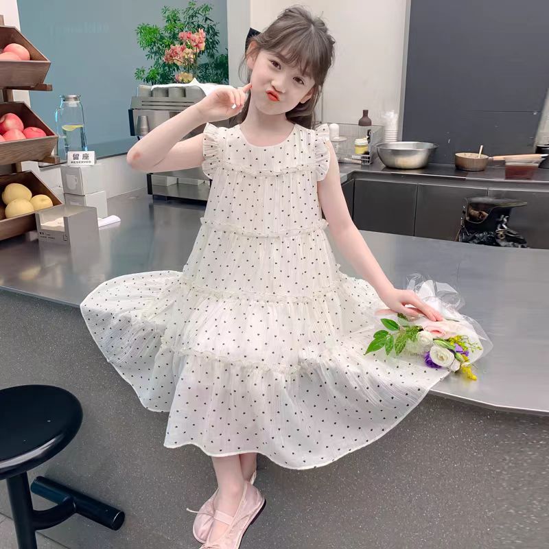 女孩爱心波点女童纯棉夏裙子女韩版洋气连衣裙夏装夏季中大童