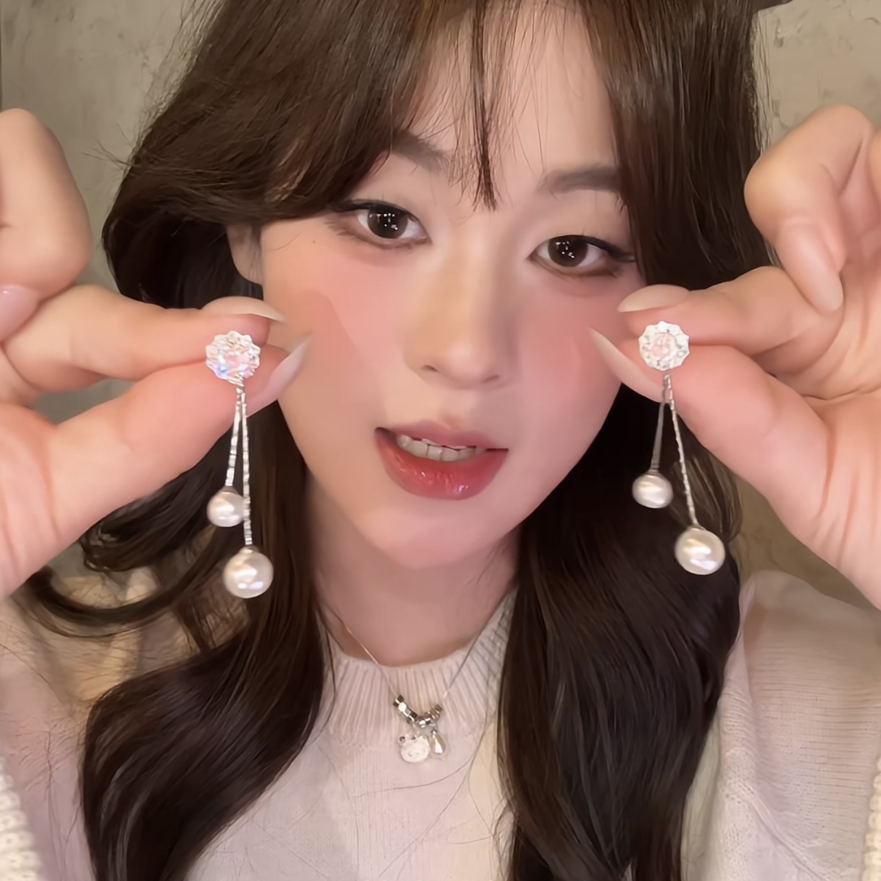 铜合金耳饰 超闪锆石花朵一款两戴耳钉时尚气质长款流苏耳环女