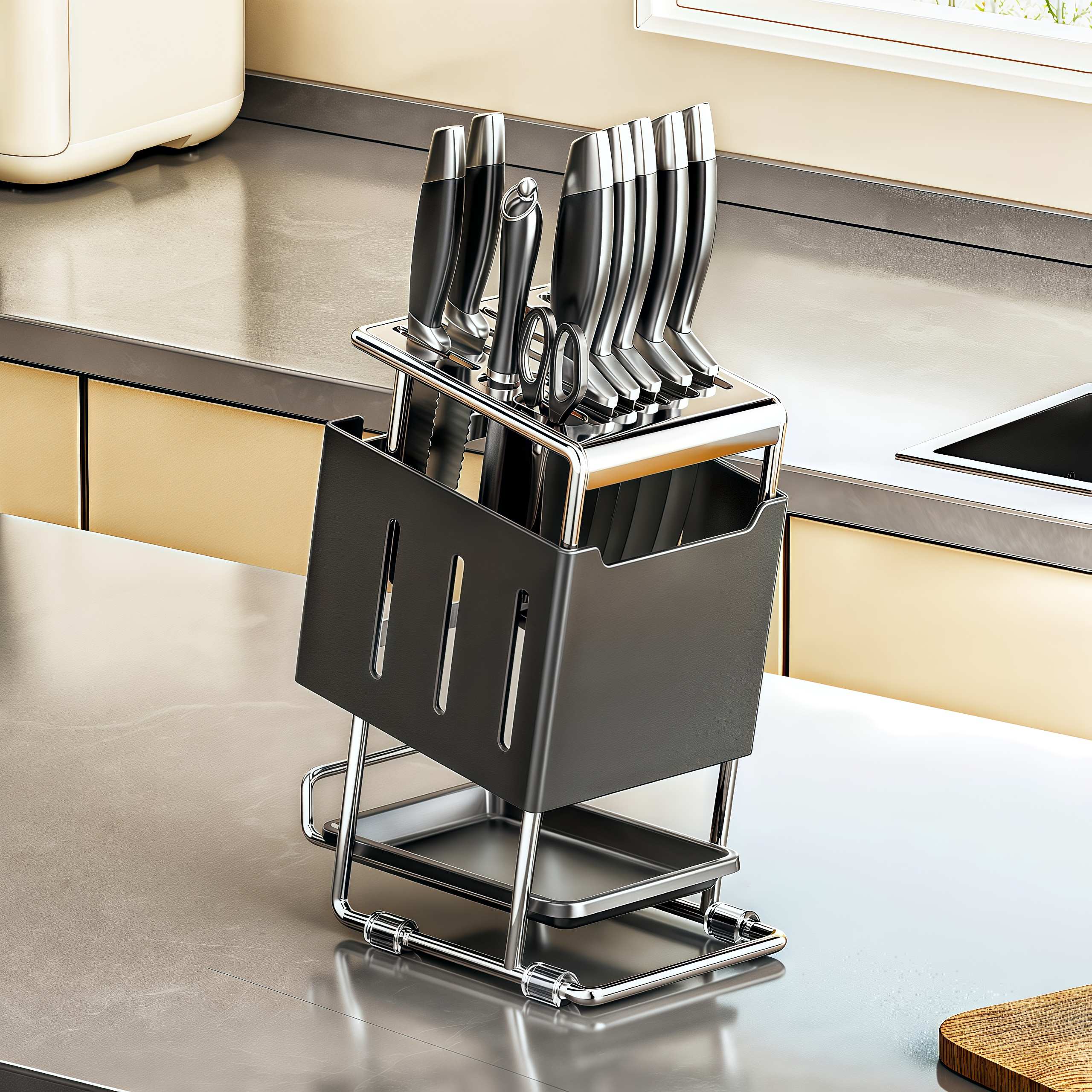 加厚不锈钢台面刀架多功能防锈刀具收纳架免打孔刀架家用沥水收纳