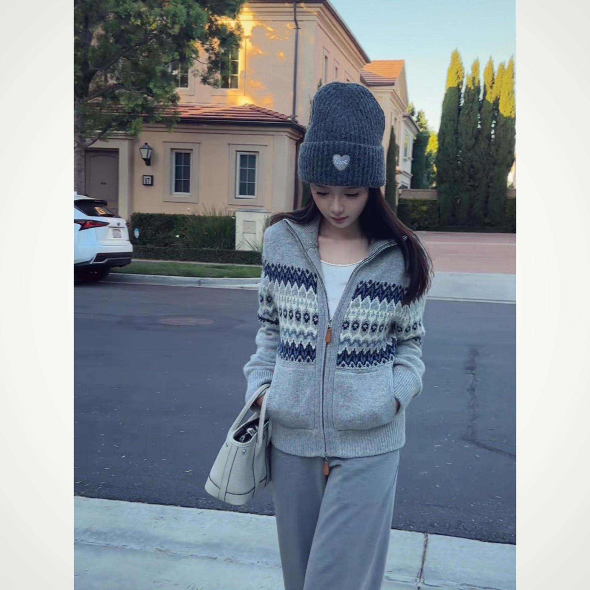 【痘痘私服】|【费尔岛】老钱风双拉链提花毛衣外套