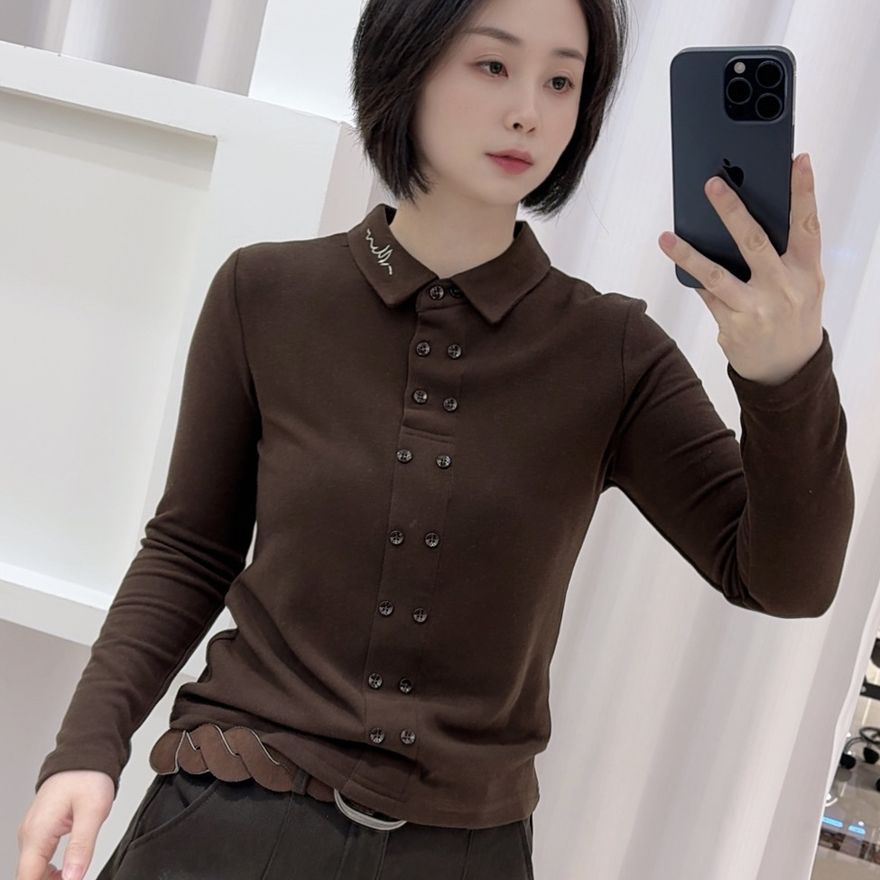 【5832】冬季新款德绒保暖翻领女士百搭长袖显瘦打底小衫T恤