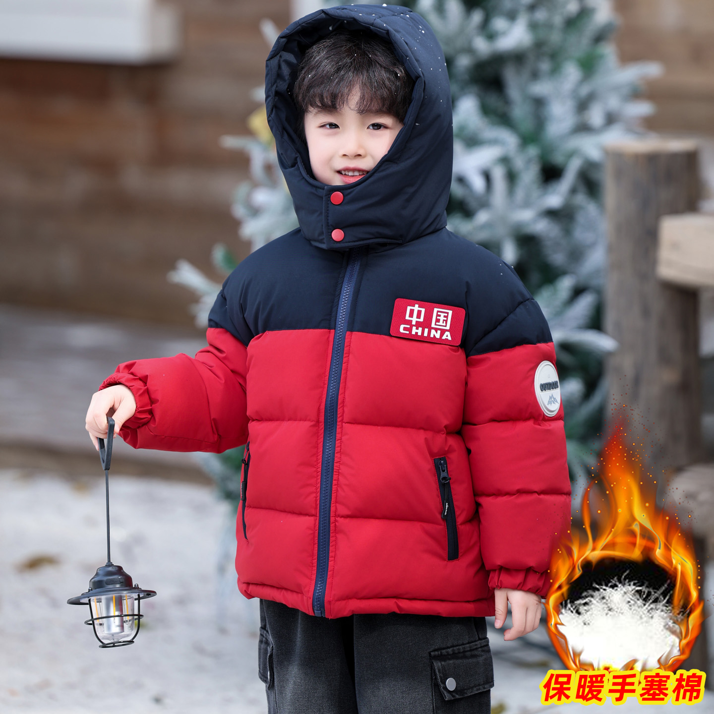 童装男童韩版连帽夹棉加厚棉服外套2025年新款四五岁儿童休闲冬装