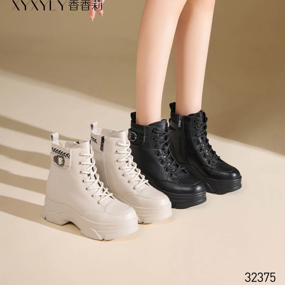 香香莉女鞋2025冬季新款32375厚底内增高短筒马丁靴松糕底棉靴子