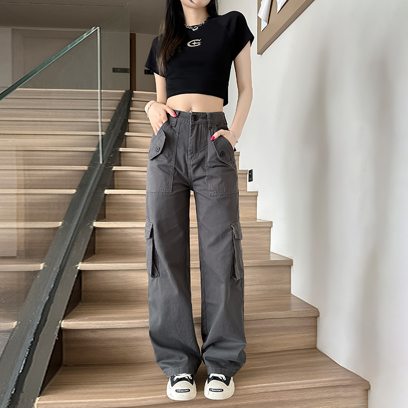 2026春款灰色高街辣妹时尚高腰直筒休闲工装裤女显瘦百搭Y2331