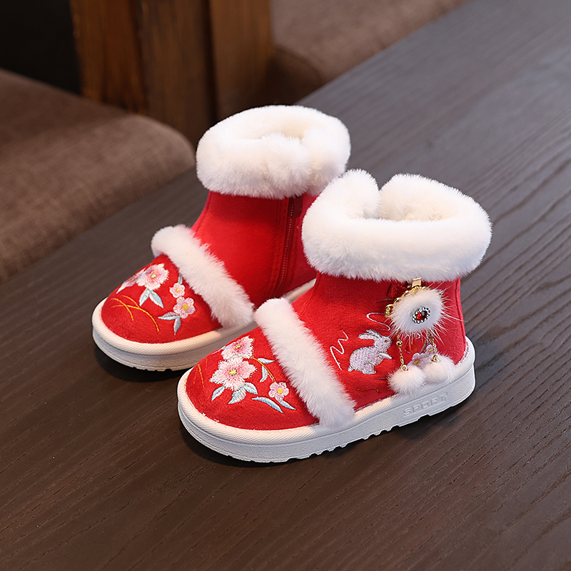 冬季新款女童国风鞋加绒加厚棉鞋小女孩古风鞋儿童汉服鞋国风鞋子