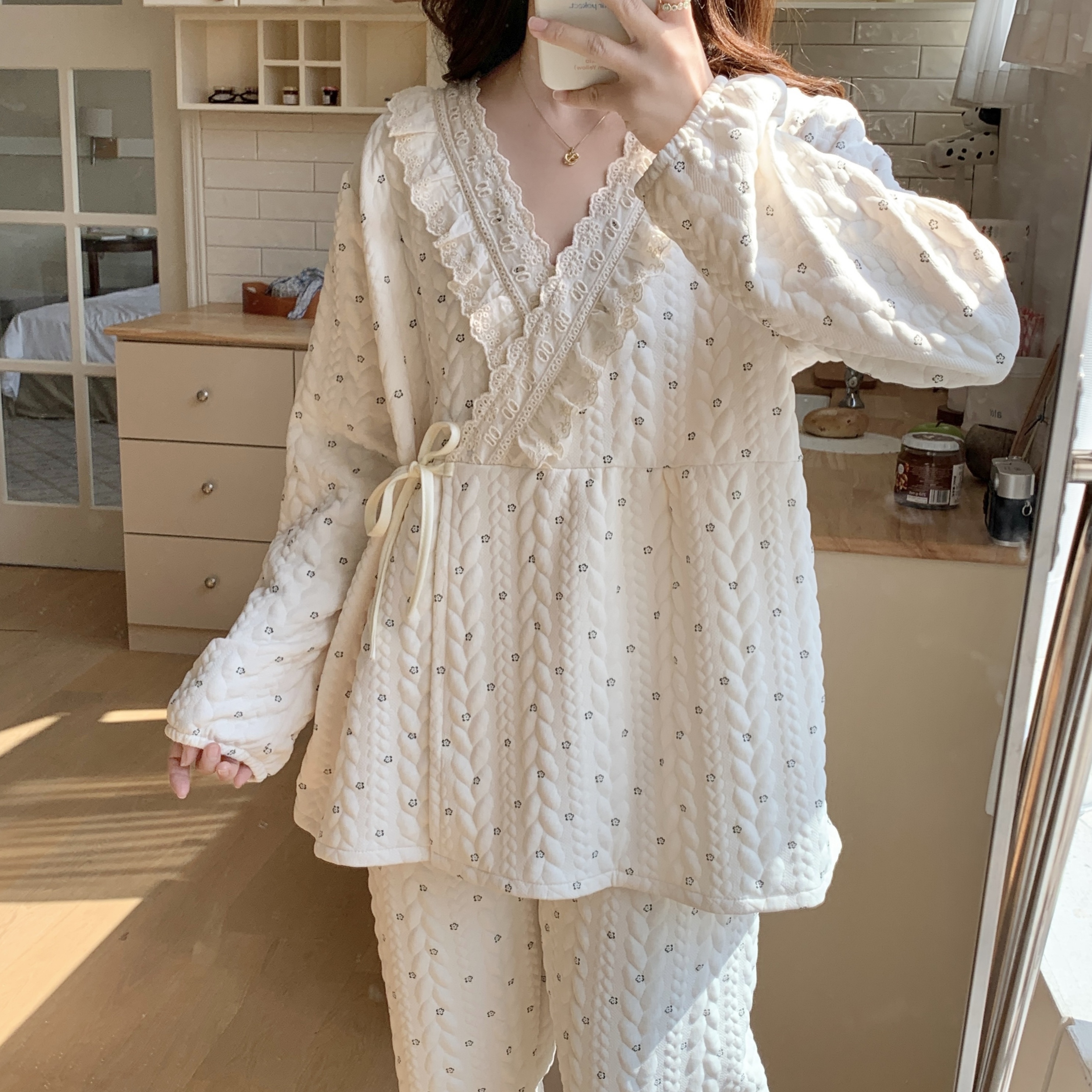 和服秋冬季孕妇月子服大码夹层空气棉产后保暖睡衣产妇哺乳两件套