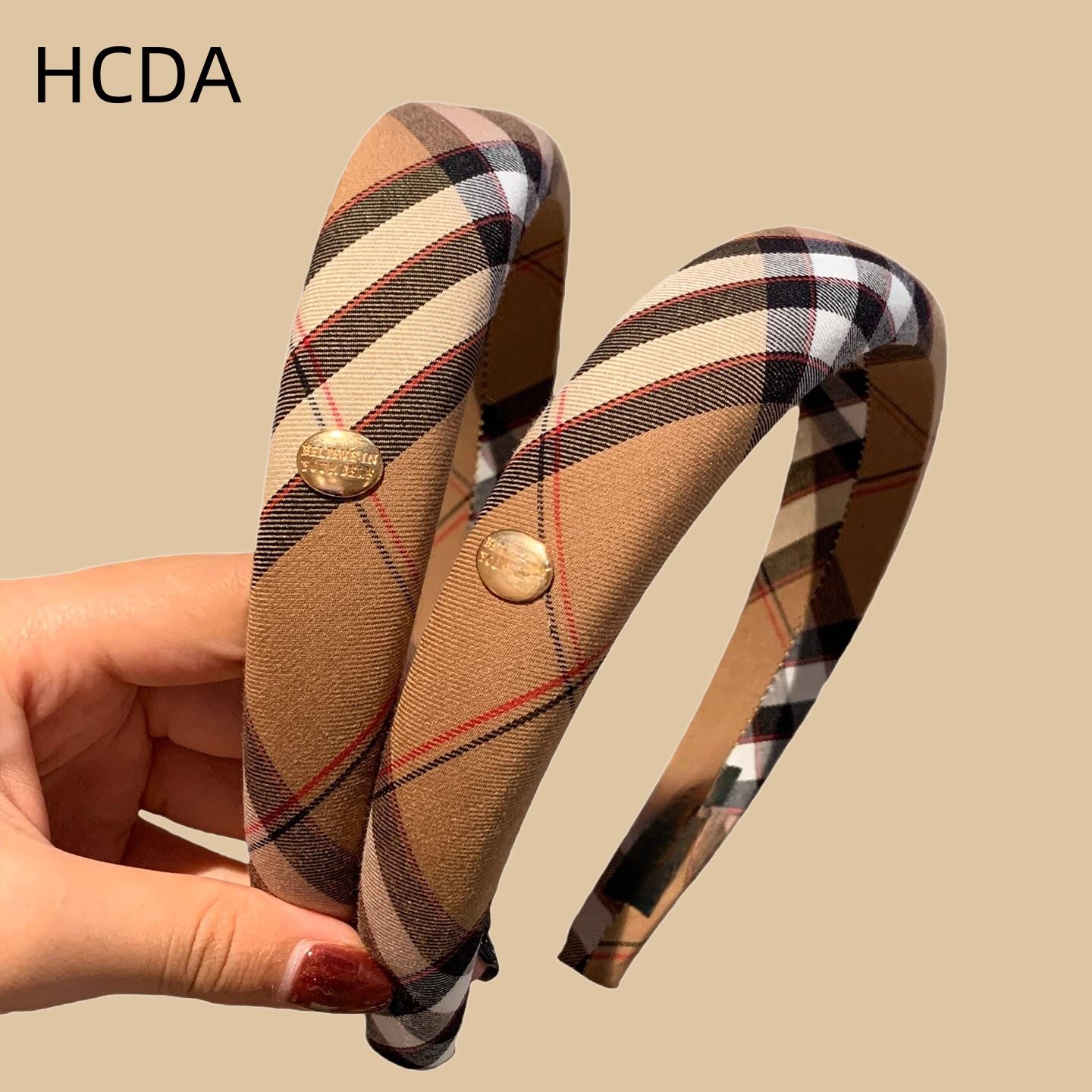经典卡其格纹发箍复古英伦风头箍高J感压发发卡高颅顶海绵发饰品