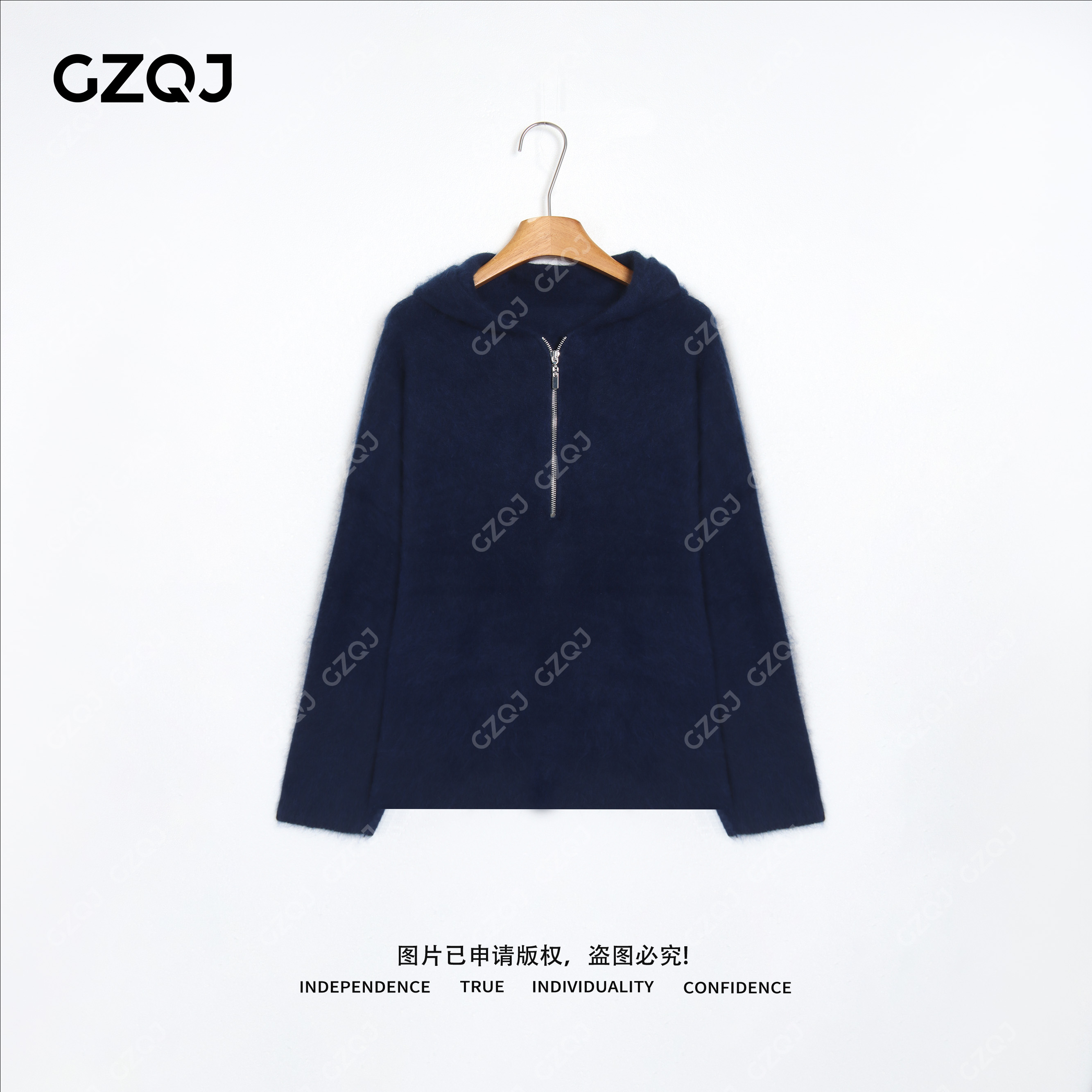 老琴私服【拉毛帽衫】430g！重磅会发光的100绵羊毛连帽毛衣女冬6457