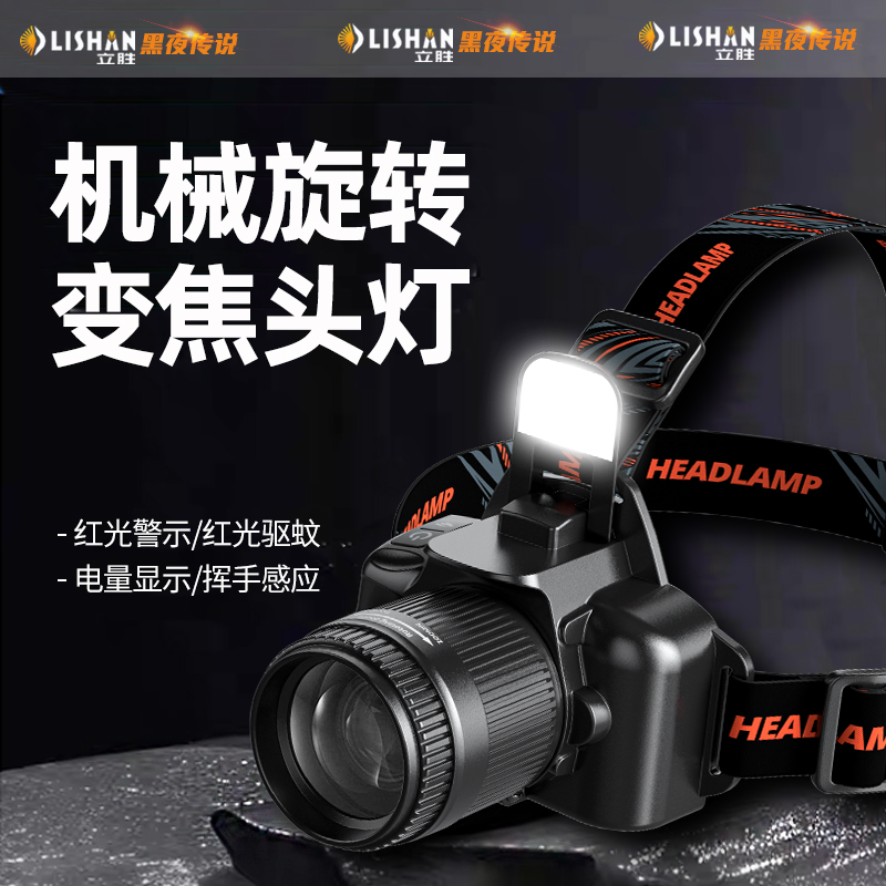 立胜感应头灯超亮强光变焦可远射大泛光超长续航徒步夜钓头戴灯