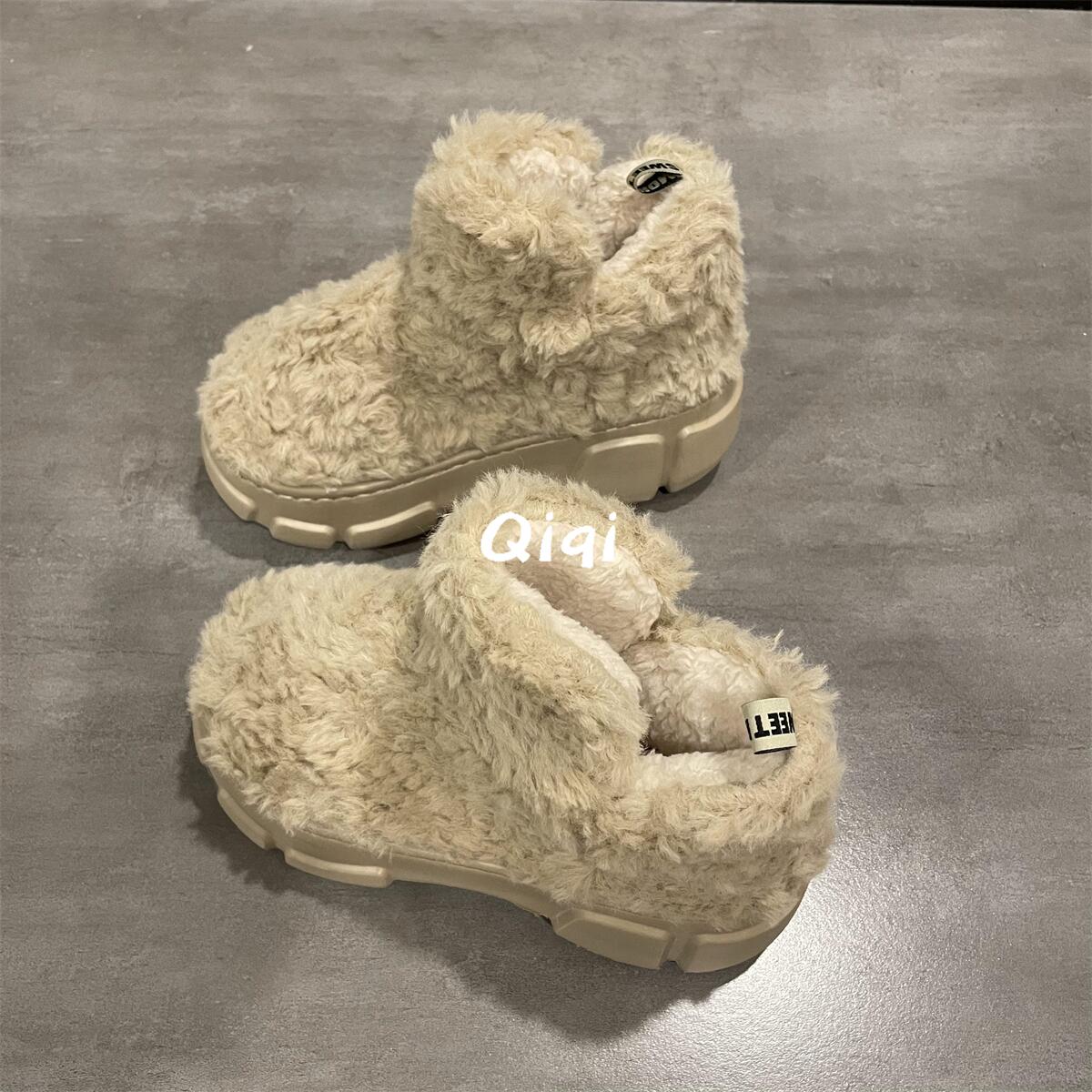 雪地靴女厚底增高外穿时尚毛绒保暖防寒松糕冬天包跟东北棉拖鞋女