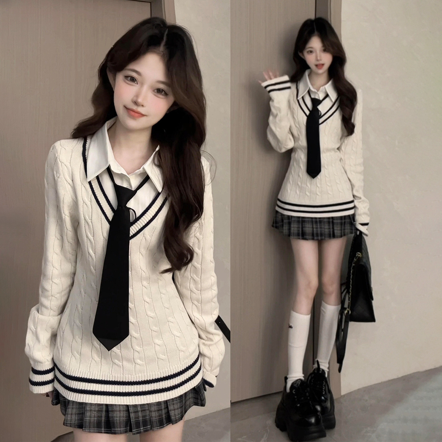 韩系学院风针织套装裙子女秋冬季2026新款小个子巨好看穿搭一整套