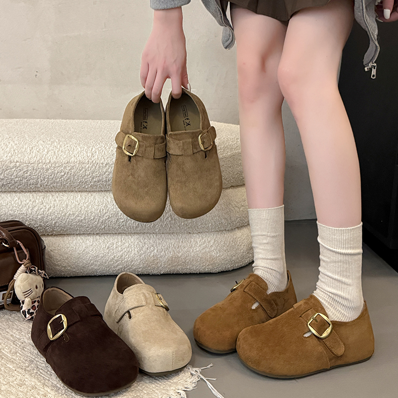 内增高5cm全包勃肯鞋女2025秋季新款软底休闲复古圆头一脚蹬单鞋
