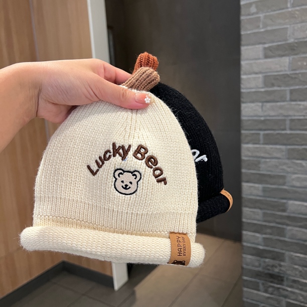 【乖萌小熊】婴儿帽子秋冬可爱超萌小熊针织奶嘴帽小月龄保暖毛线帽