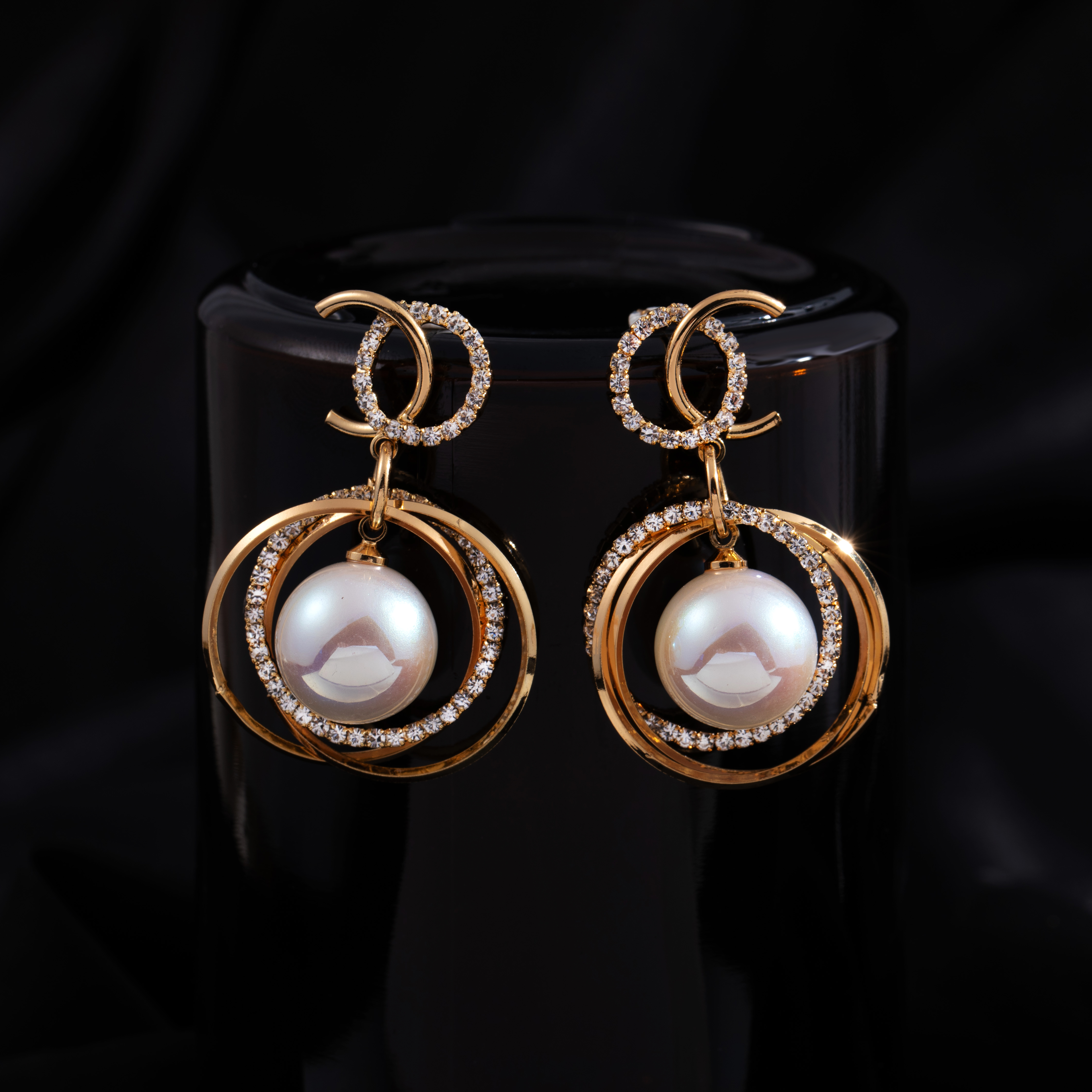 铜合金合成锆石耳饰 【LANSE 新年系列·C位珠光】轻奢复古经典耳环