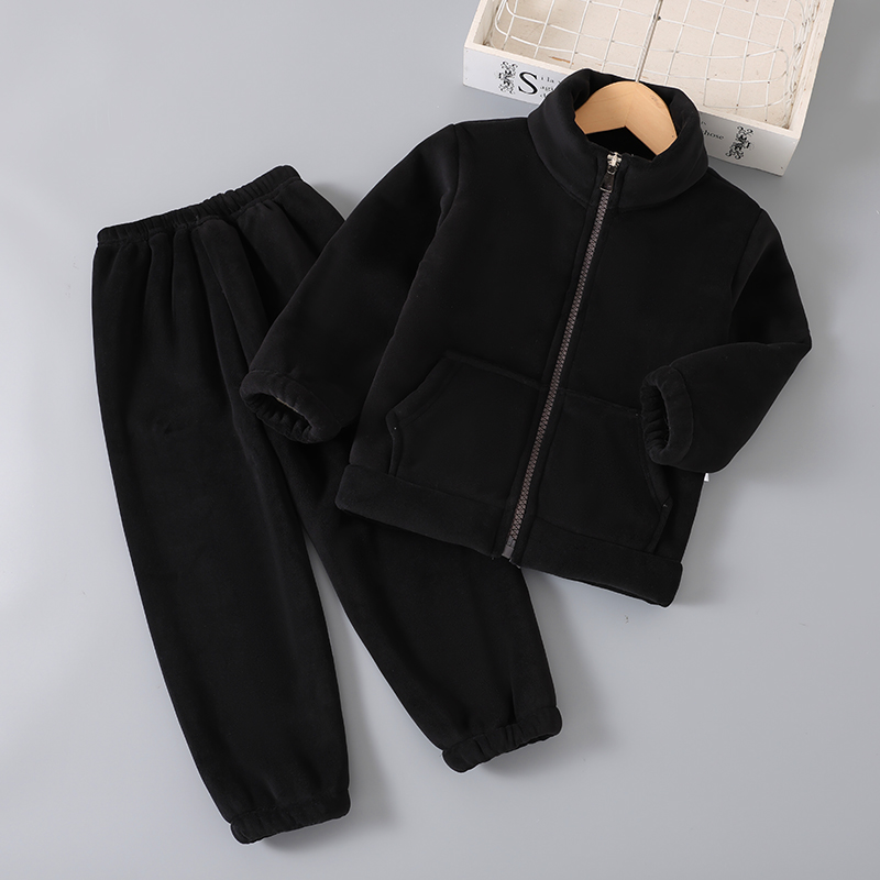 加厚冬款秋冬季儿童男童男孩女童宝宝复合绒睡衣套装家居服