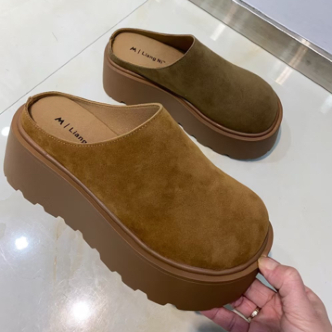 厚底博肯包头半拖鞋女外穿2025春夏新款百搭懒人一脚蹬