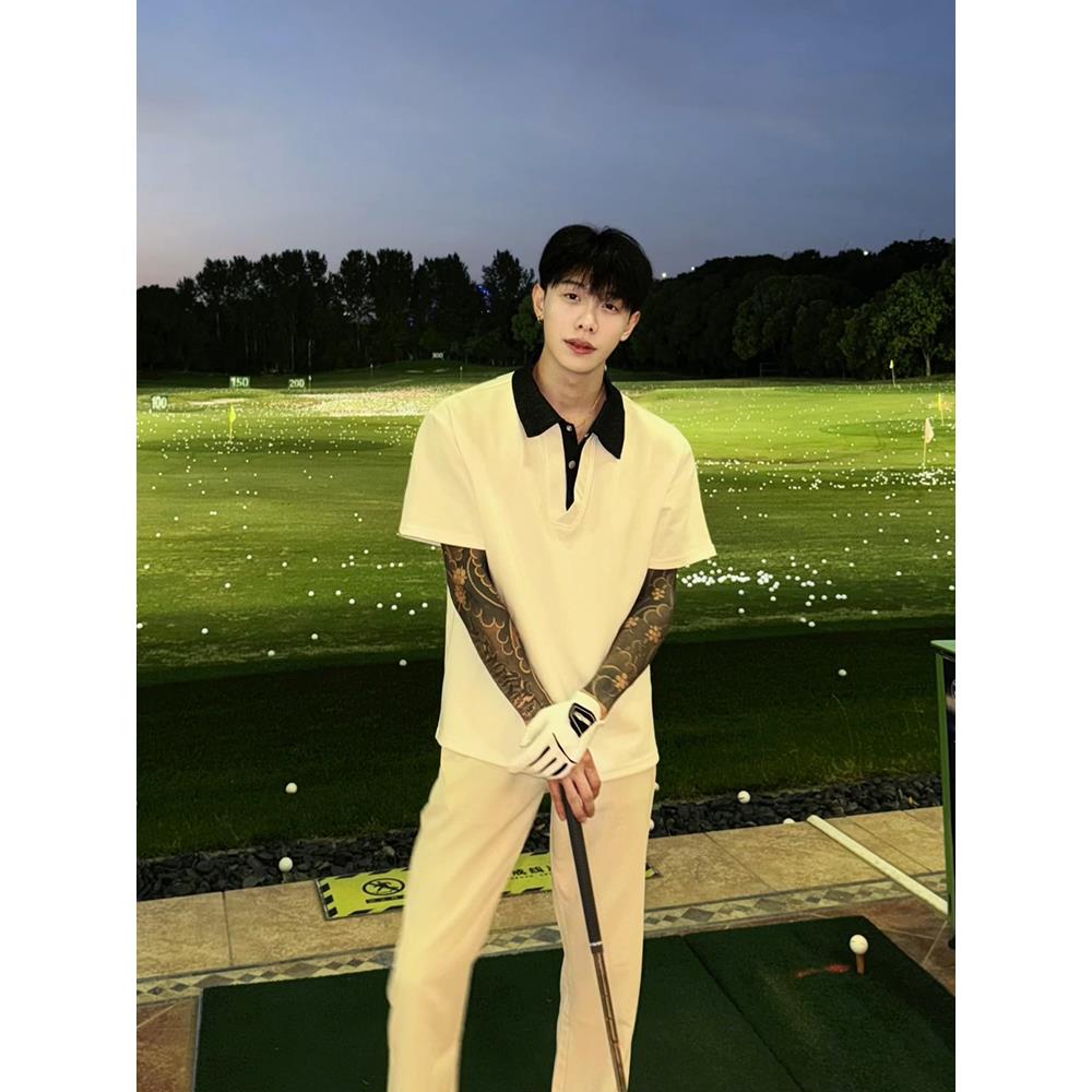 斌子同款假两件短袖polo衫男款夏季痞帅高级感t恤设计感正肩半袖