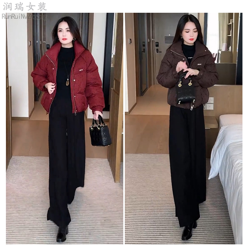 厚款波点短款棉服外套女2025秋冬新款时尚小个子防风保暖棉衣通勤