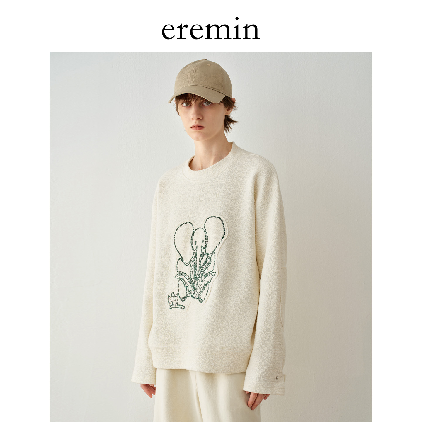 DE Mincollection大象卫衣/肌理空气感图案刺绣休闲套头卫衣40242