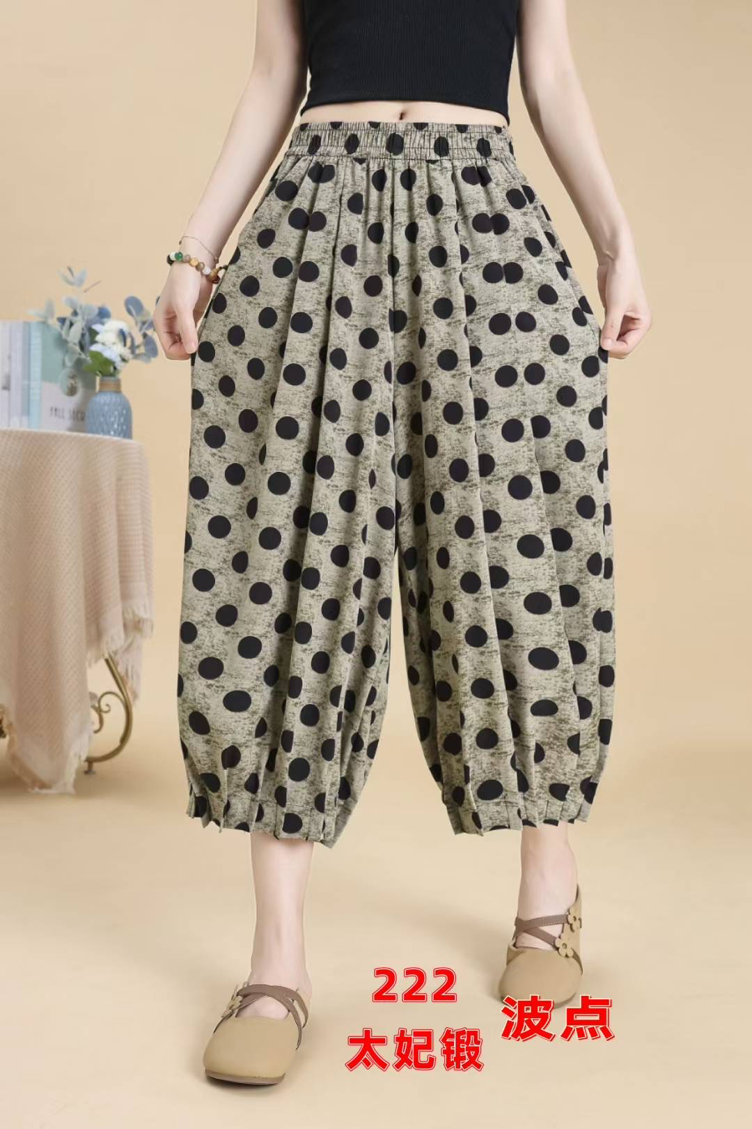 222夏季新款洋气百搭缎面时尚8分灯笼裤裤长82