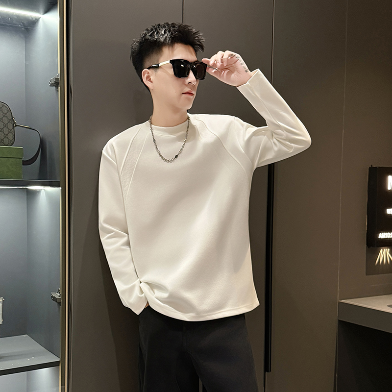 加绒男士长袖t恤秋冬季2025新款爆款拼色痞帅男装卫衣内搭打底衫