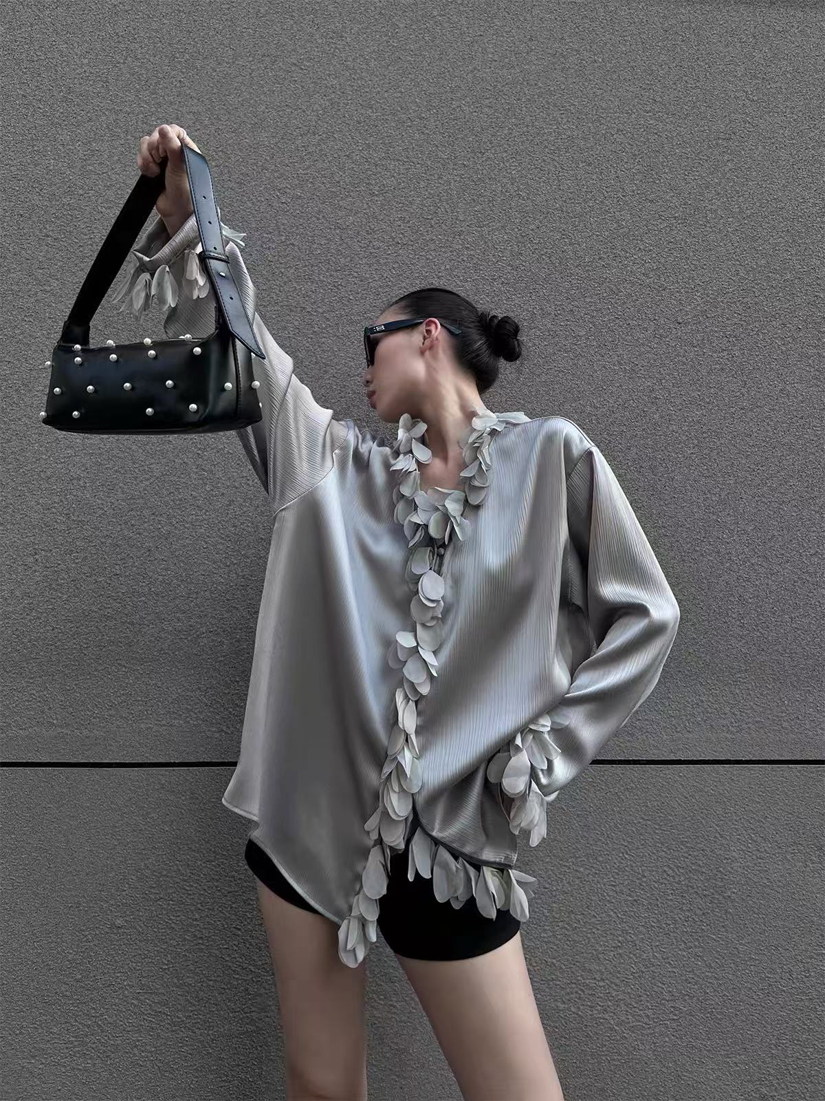 望野集WIdset（辛间）出游服饰女气质高级感花边宽松垂感衬衫8122#