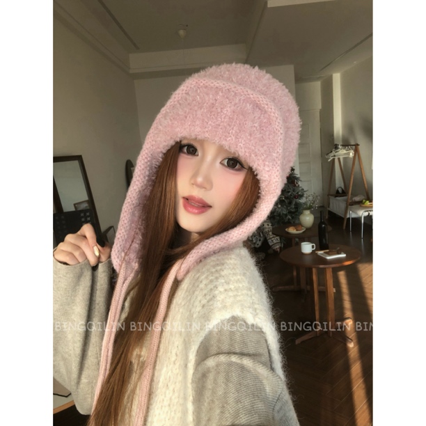 韩系ins风针织雷锋帽子女秋冬季加厚保暖护耳防寒飞行毛线帽