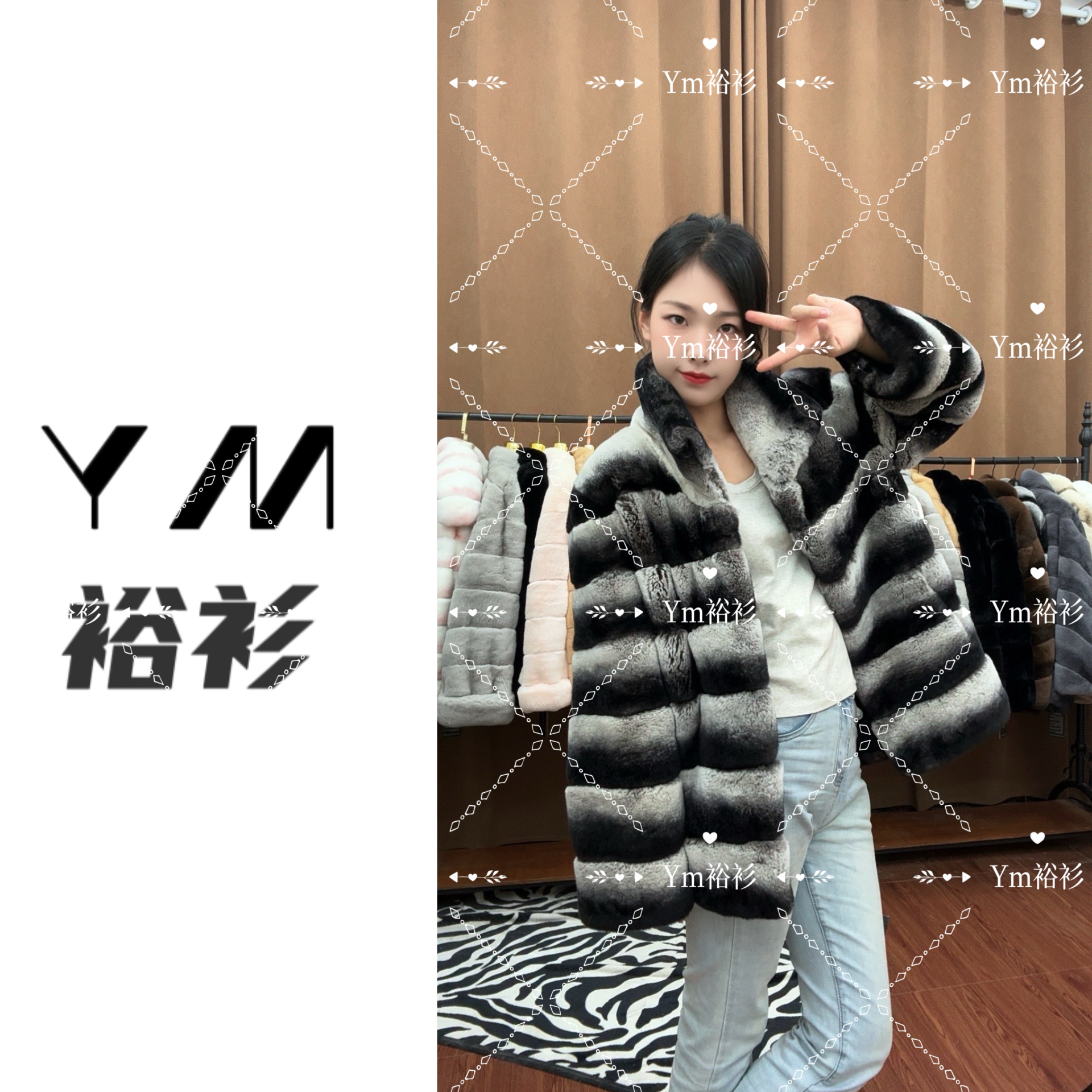 【冬日暖洋洋】70cm立翻领青紫蓝中长款獭兔皮草外套