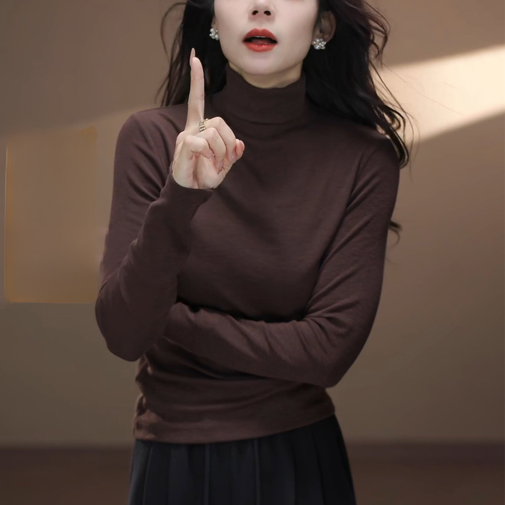 2025秋季新款女高领长袖T恤时尚高级感减龄修身显瘦内搭打底上衣